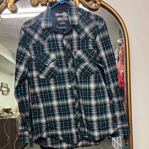 Wrangler Blue and Black Plaid Shirt